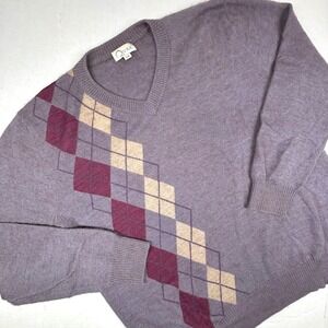 Oiviuk Mens Argyle V Neck Sweater Large Purple Knit‎ Pullover Muskox Silk Wool